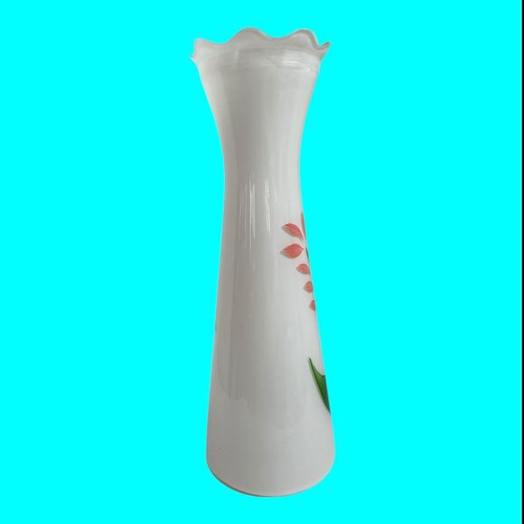 Vintage Bartlett Collins Bud Vase Hand Painted White Blown Glass Floral 9” - Picture 6 of 11